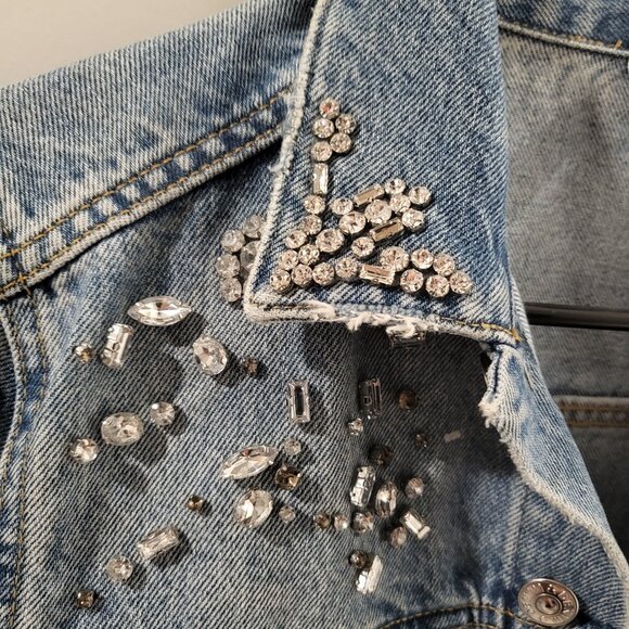Denim Jacket with beaded crystals size US 8/EUR 38 - Picture 6 of 8